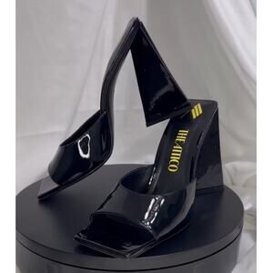 Attico Devon Black Patent Leather Mule Heels Size IT 42 (US 11) Square Toe